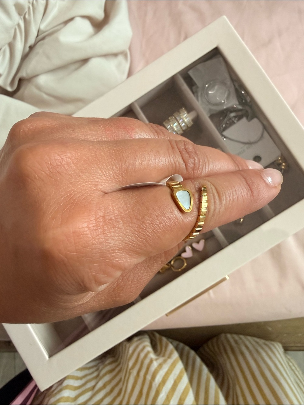 Gold Ring with Light Blue Teardrop Stone - Women Jewelry